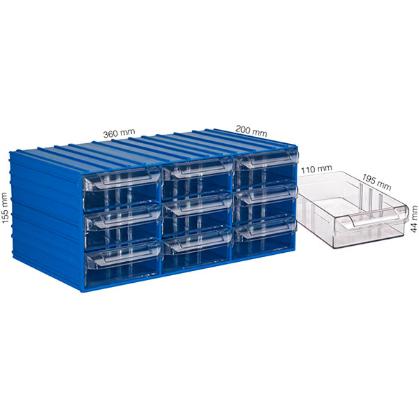 Plastic Drawer Box With 9 Drawers 360x200x155(h)mm